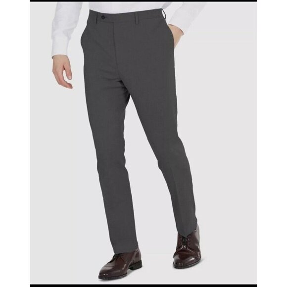 $135 DKNY Men's Gray Modern-Fit Flat Front Stretch Dress Pants Size 34W 30L